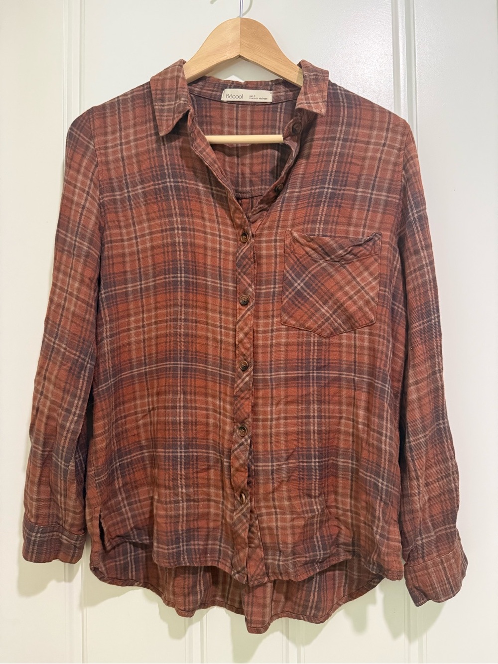 BE COOL Rust and Brown Plaid Button-Down Shirt